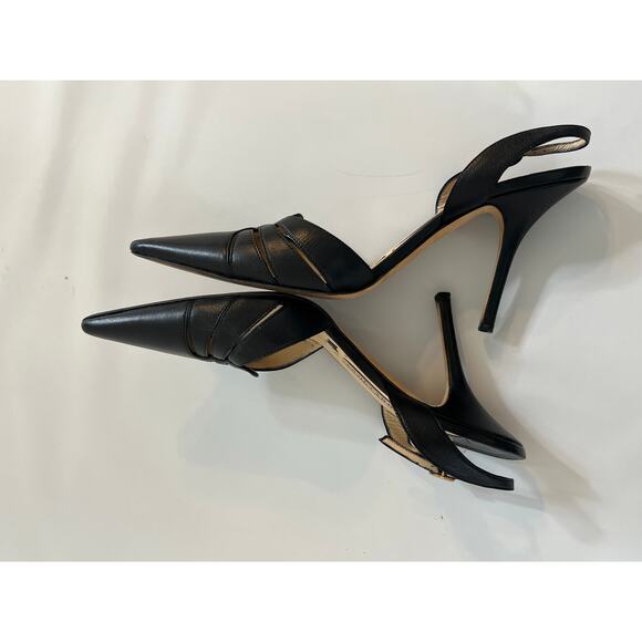 Jimmy Choo Leather Slingback Pointed Kitten Heels 4" Womens US 9.5 Black Vintage - Picture 12 of 15